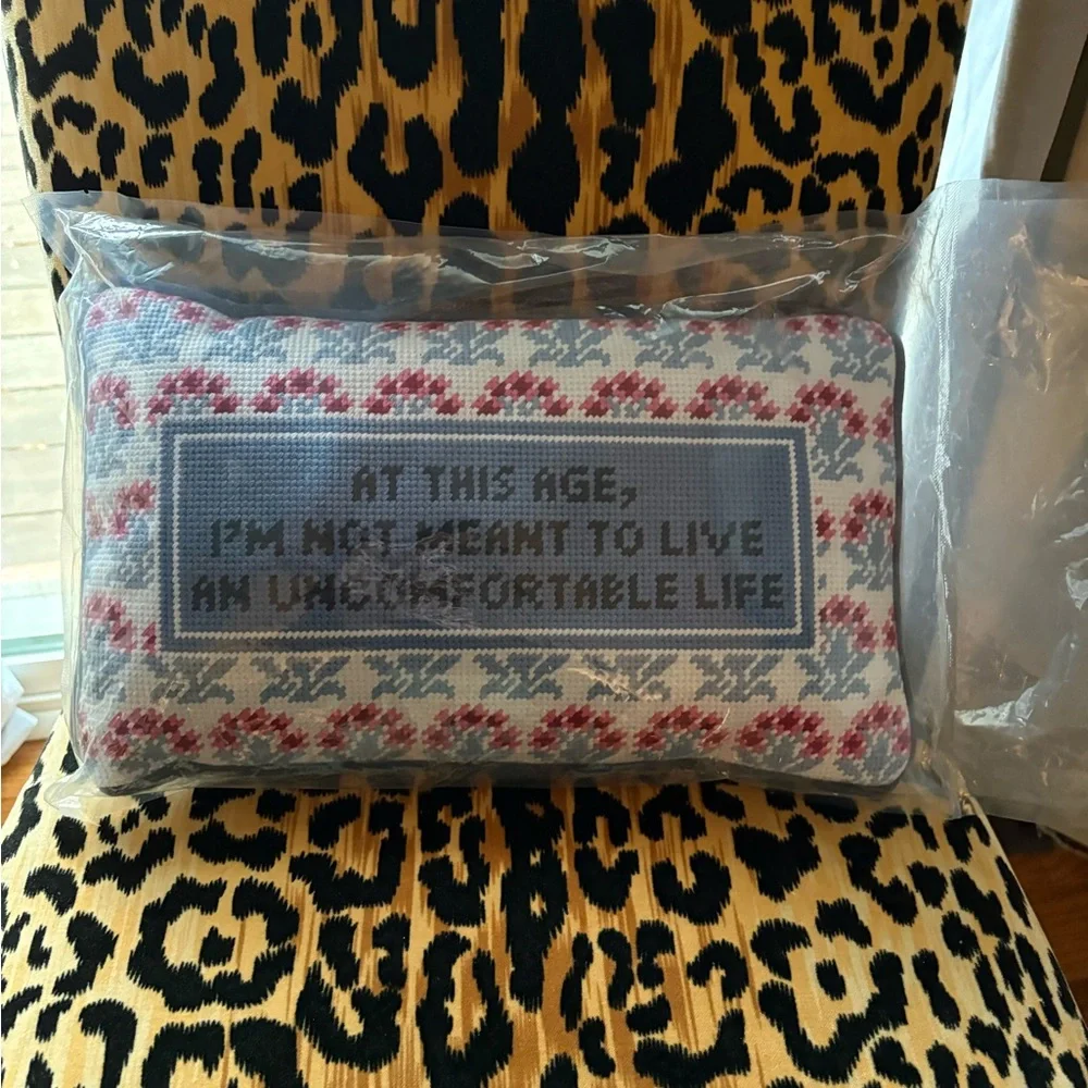 NWT Furbish Studio Uncomfortable Life Needlepoint Pillow - Picture 3 of 4